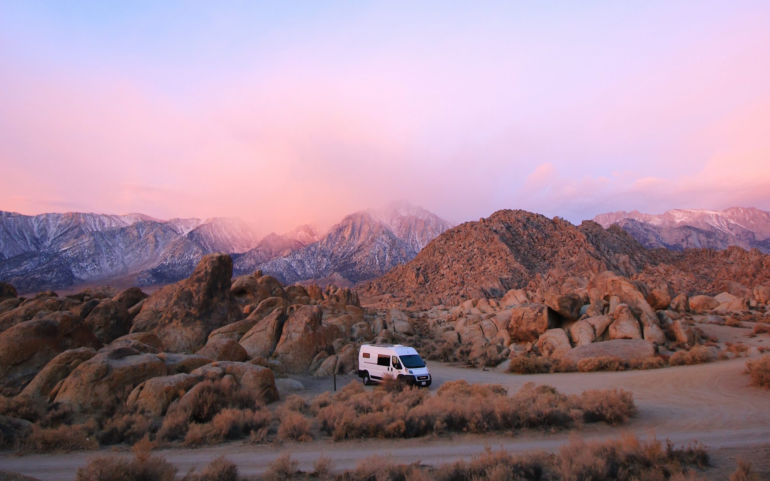 Our campervan at a free campsite in the Alabama Hills in California. In this post we break down what we used in our buildout so you can shop our build