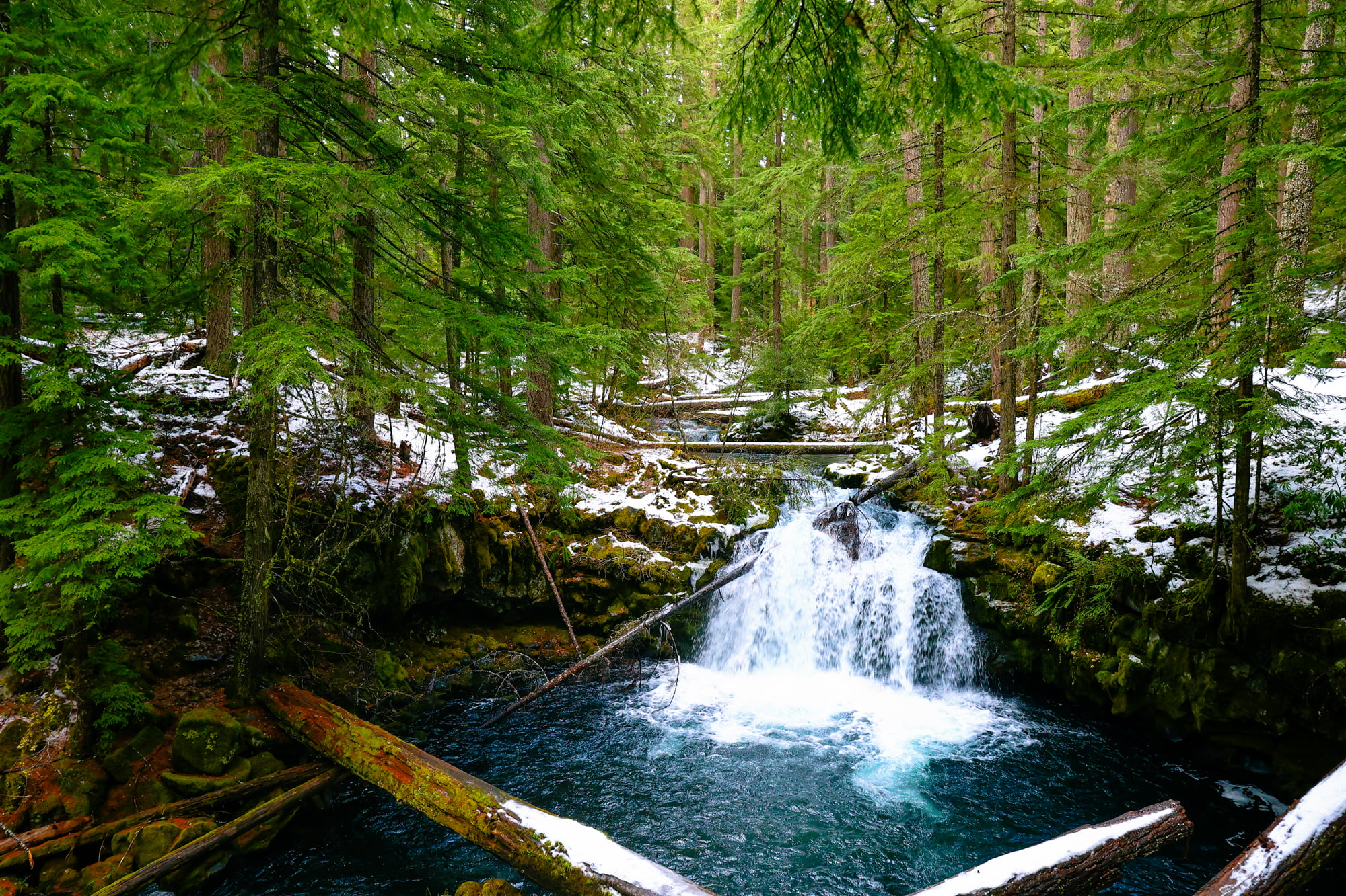 White Horse Falls along the highway of waterfalls in Oregon.