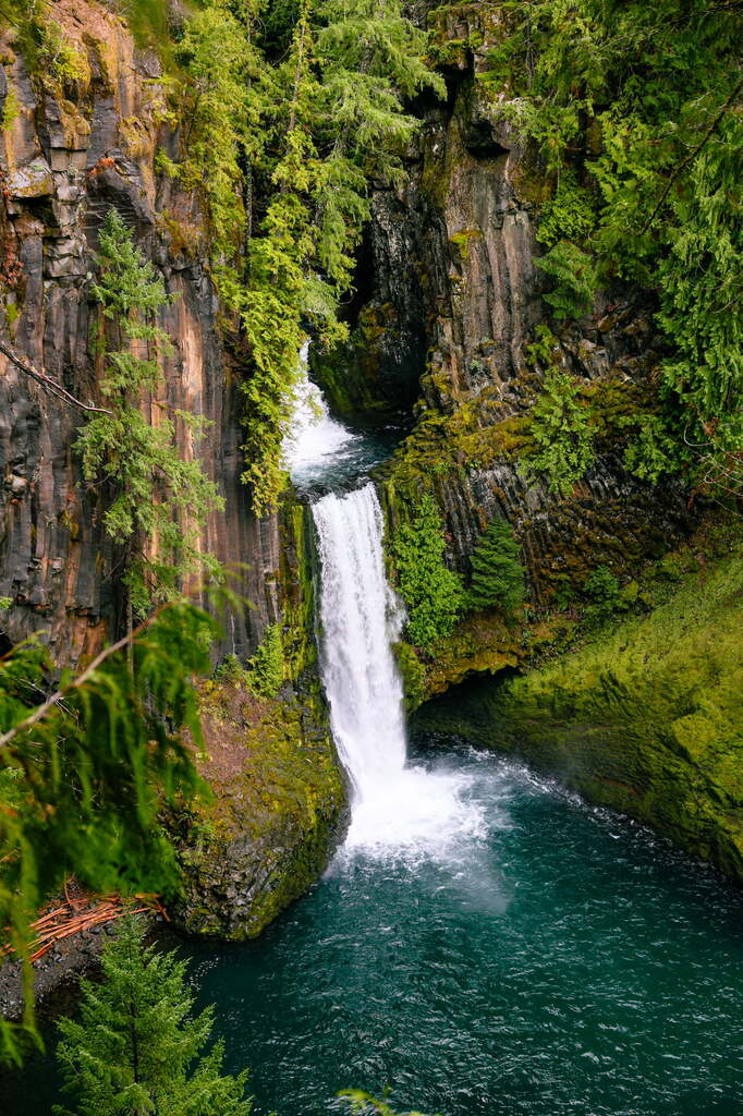 Tokatee Falls along the highway of waterfalls in Oregon.