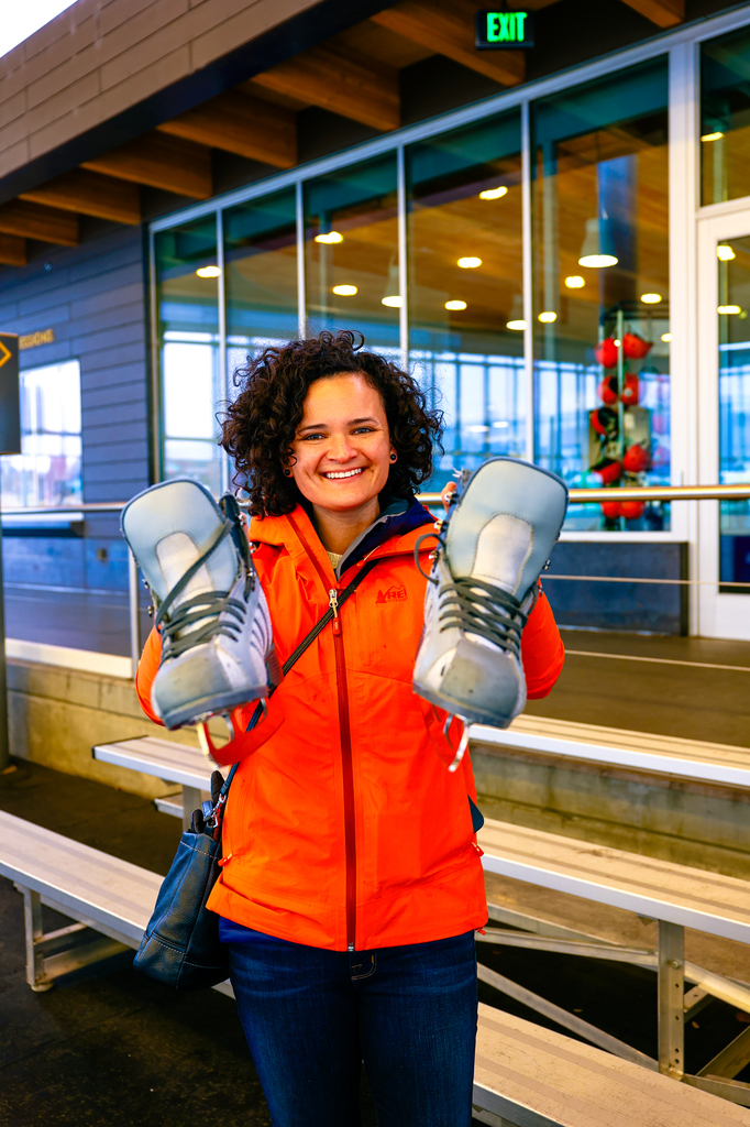 Ice skating at the pavilion in Bend Oregon in winter