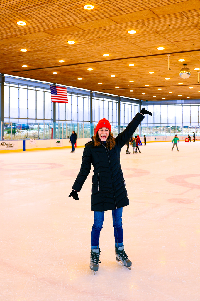 Ice skating at the pavilion in Bend Oregon in winter