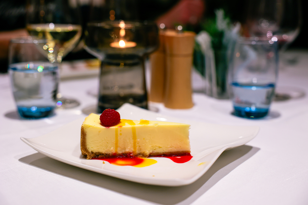 Cheesecake for desert on a viking river cruise. This was a Christmas river cruise on the Rhine.