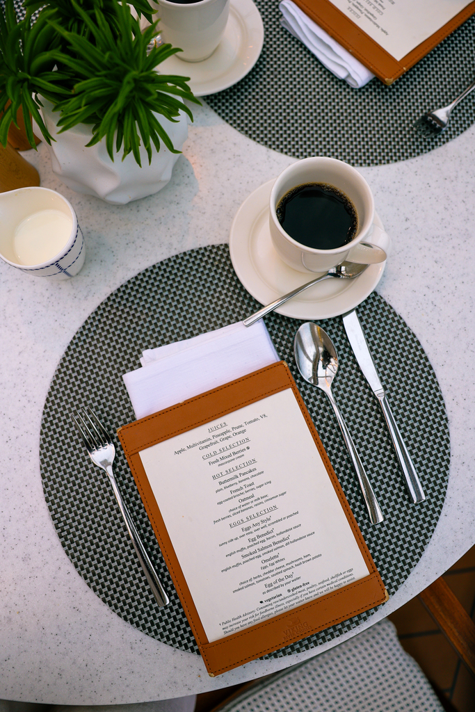 Breakfast menu and coffee on a viking river cruise. This was a Christmas river cruise on the Rhine.