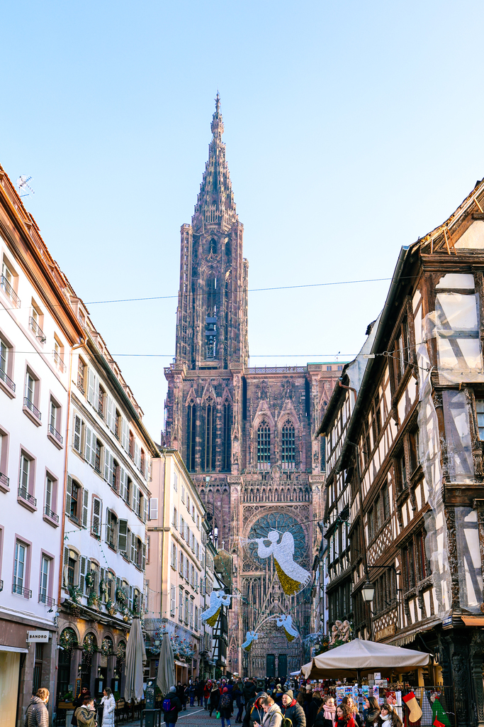 Norte-Dame cathedral in Strasbourg, France at Christmas