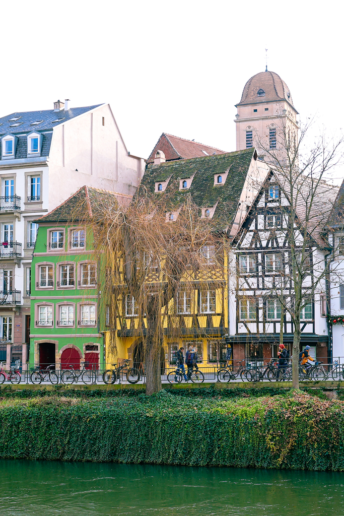 houses along the canals Strasbourg, France at Christmas
