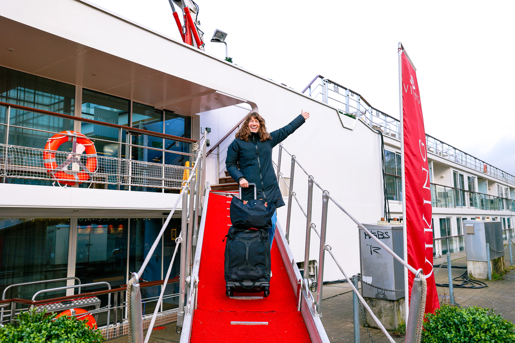 Disembarking from the Viking Kara in Basel Switzerland after a christmas market river cruise 