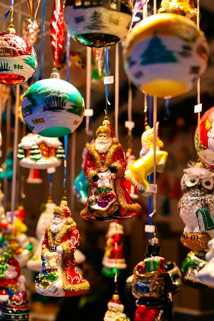 Ornaments at the Festive Christmas markets in basel, switzerland