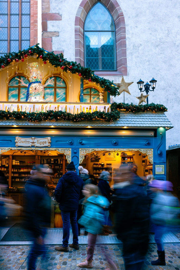 Crowds at the festive Christmas markets in basel, switzerland