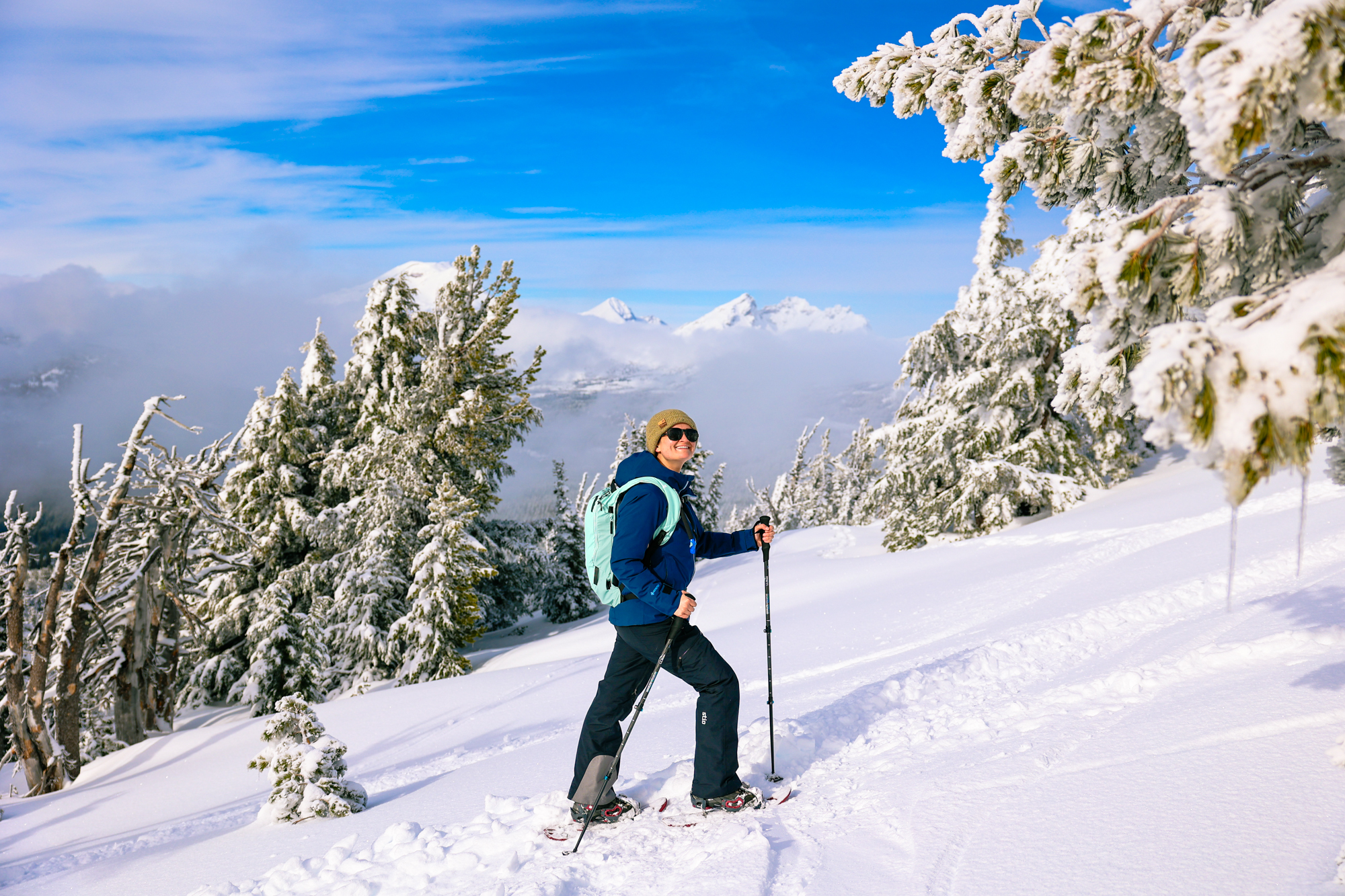 Snowshoeing up Tumalo mountain in Bend, Oregon