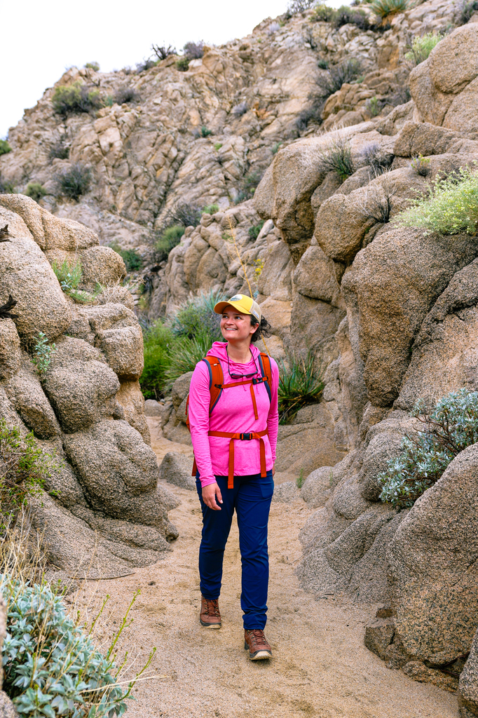 Person hiking along the lost palm oasis trail in joshua tree