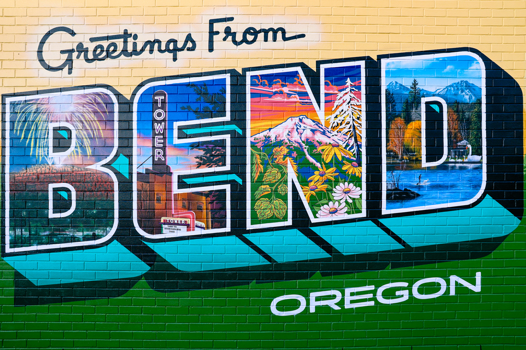 Greetings from Bend Oregon mural in downtown Bend OR