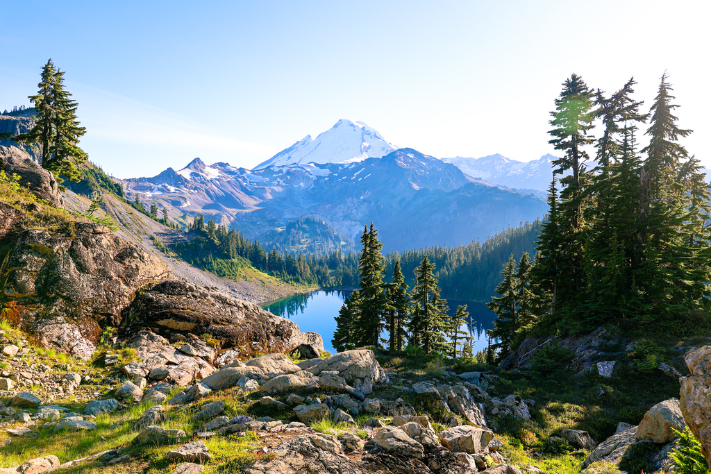 Mt. Baker as seen from the chain lakes train at Mt. Baker
