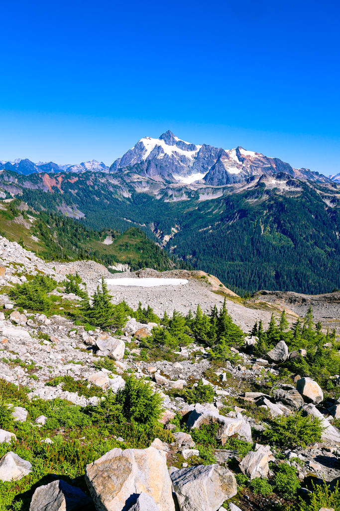 Mount Shuksan as seen from the ptarmigan ridge trial near mount baker