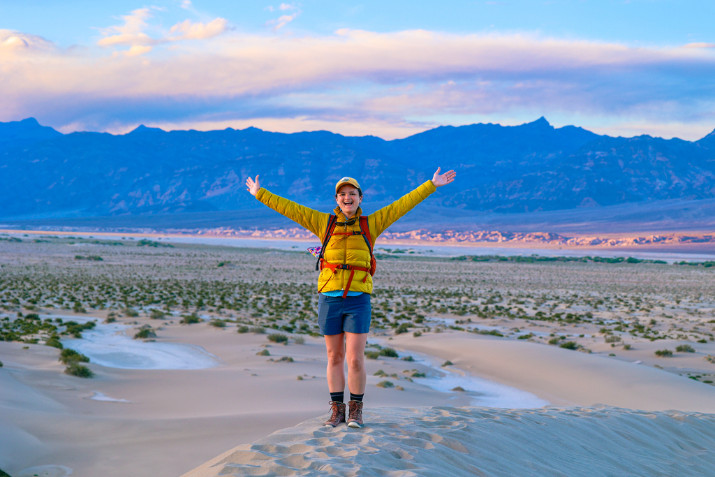 Mesquite flat sand dunes at sunset inn Death Valley National Park in California