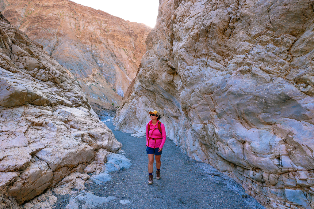 The Mosaic Canyon hike in Death Valley National Park in California, USA. This beautiful canyon features beautiful marble and breccia rocks.