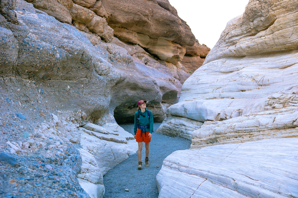 The Mosaic Canyon hike in Death Valley National Park in California, USA. This beautiful canyon features beautiful marble and breccia rocks.  