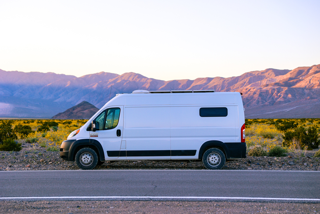 Camper van in death valley national park. There are campground options for lodging within the park, as well as backcountry options.