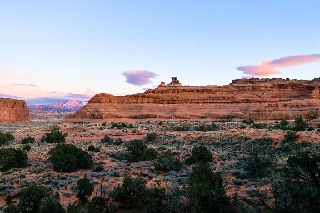 Sunset in arches national park as seen from the trail to ring arch in arches