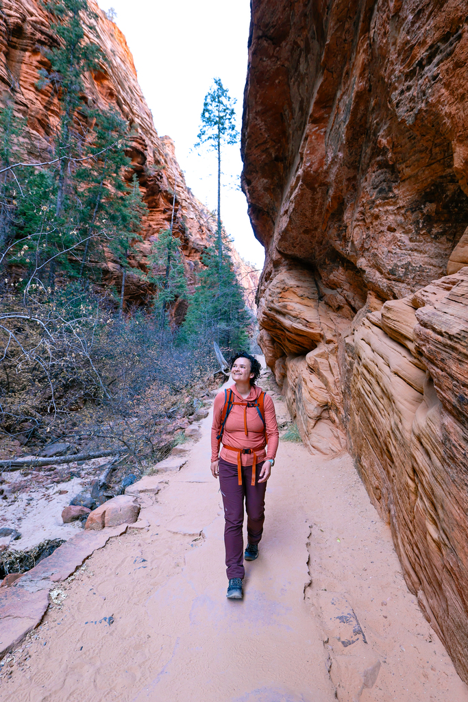 Hiking through the canyon during the Angels Landing hike in Zion National Park