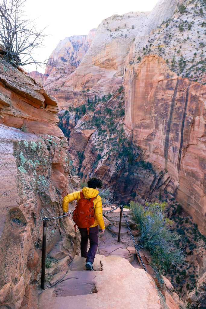Woman hiking the Angels Landing hike in Zion National Park