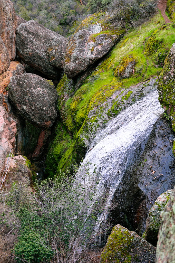 Waterfall along the Bear Gulch Reservoir and Caves via Moses Spring Trail in Pinnacles National Park
