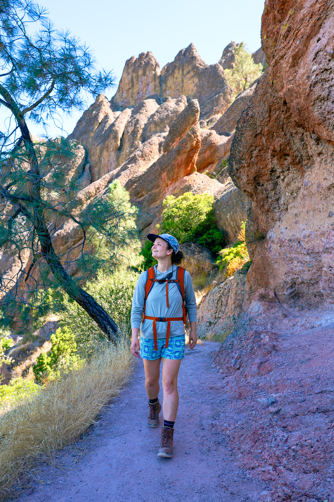 Woman hiking in pinnacles national park what to pack