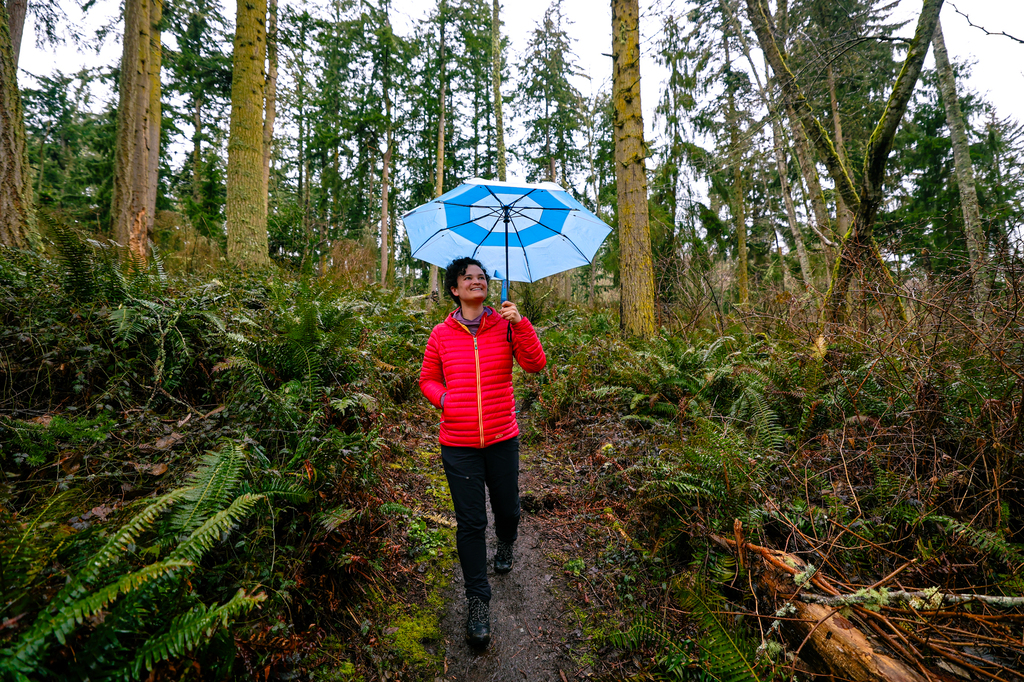 Hiking in the rain at Strawberry Point Preserve on Whidbey Island