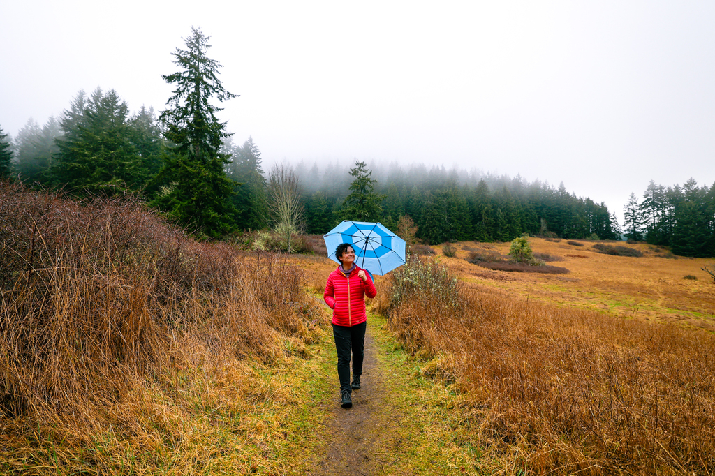 Hiking in the rain at Strawberry Point Preserve on Whidbey Island
