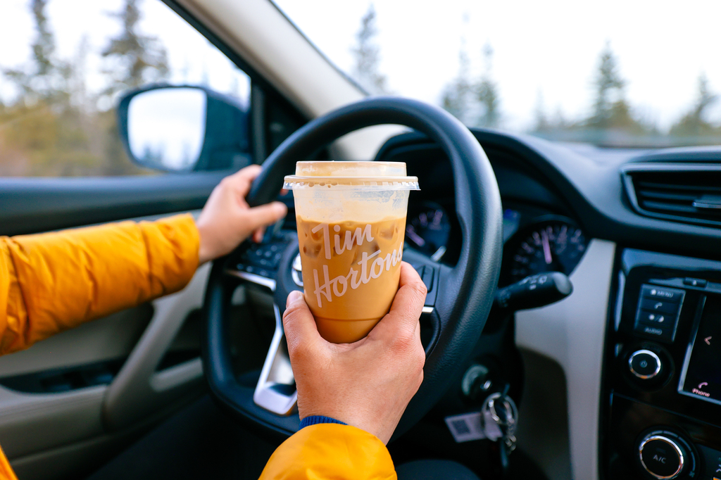 Road with trip Tim Hortons in Jasper Canada