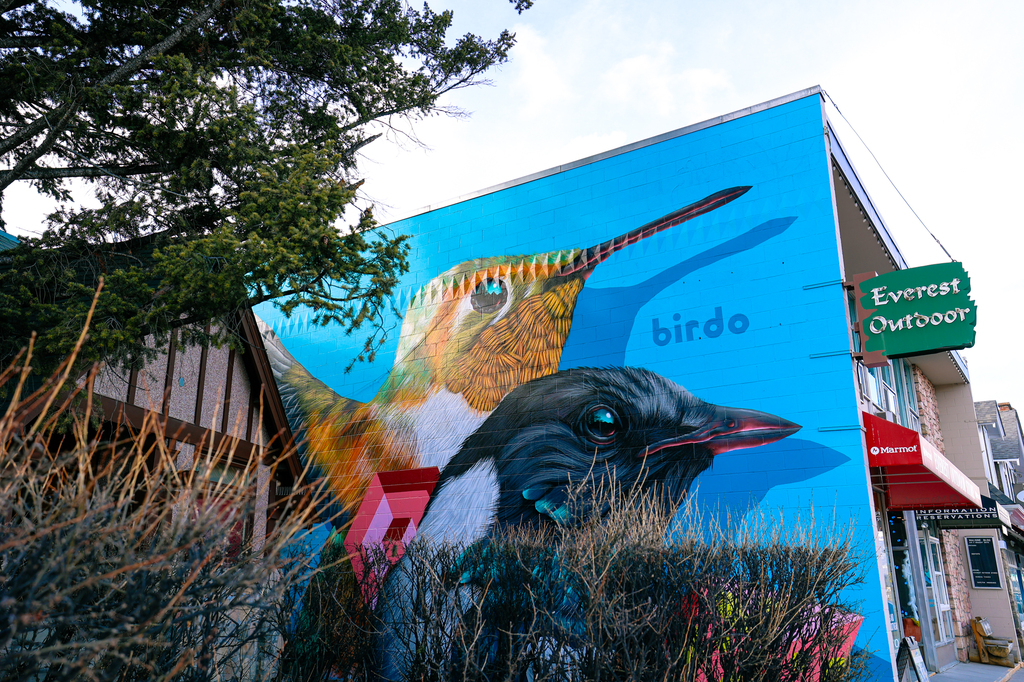 Mural in downtown Jasper after the fire Canada
