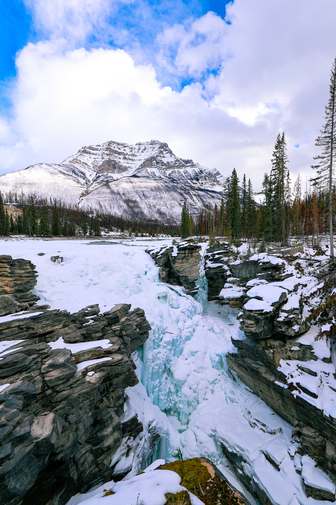 Athabasca Falls in winter Jasper National park