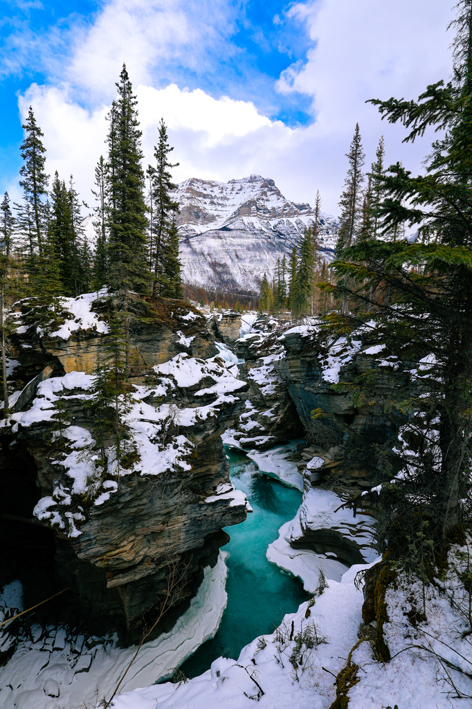 Athabasca Falls in winter Jasper National park