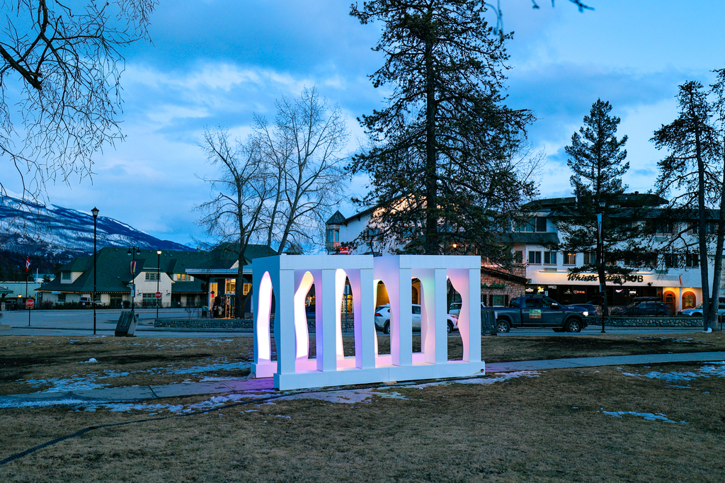 Downtown Jasper Alberta in winter and spring