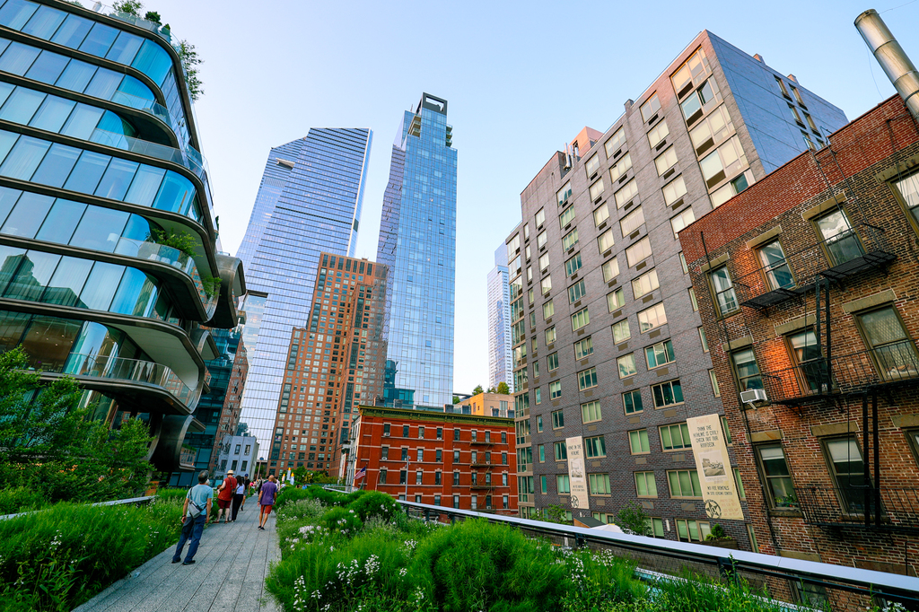 New York City, NYC - view from the High Line in summer in the evening