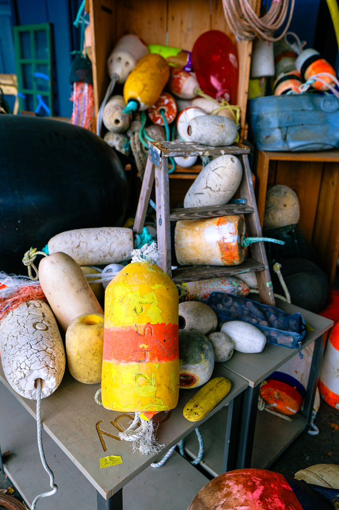 Buoys in downtown wheeler, Oregon