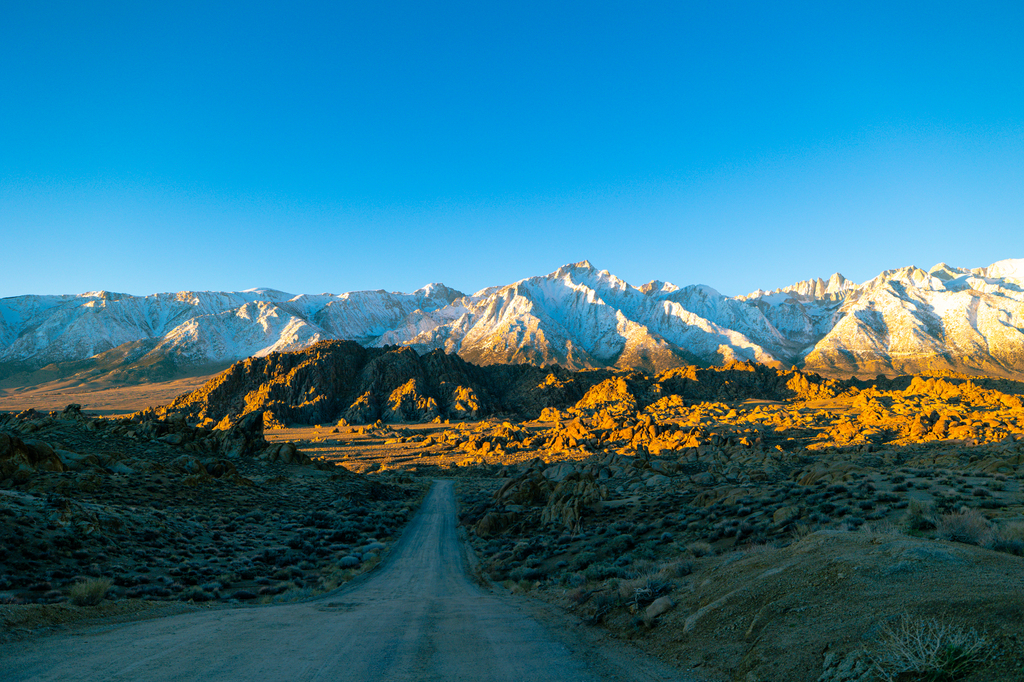 Alabama Hills Movie Road at sunrise