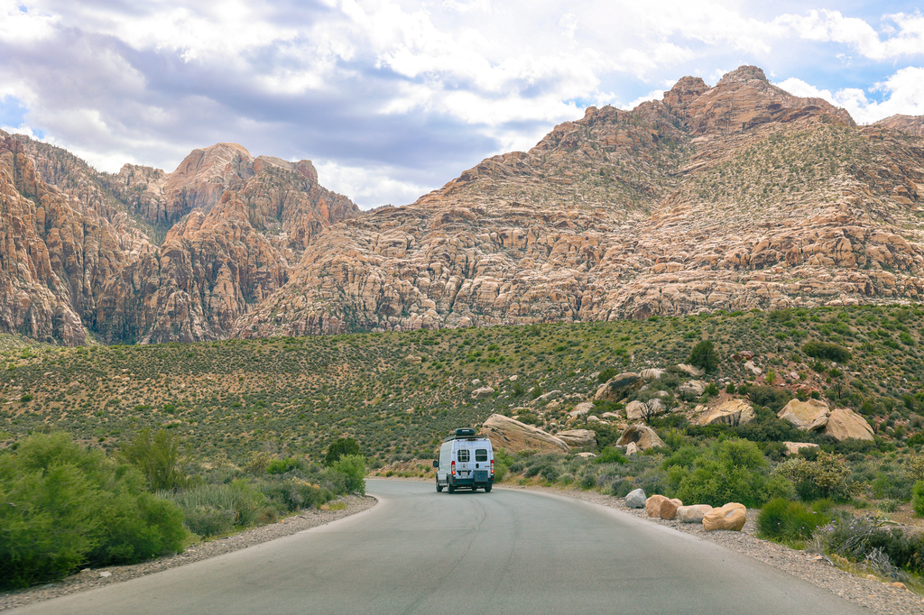 Scenic drive and RV in Red Rock Canyon National Conservation Area in Las Vegas
